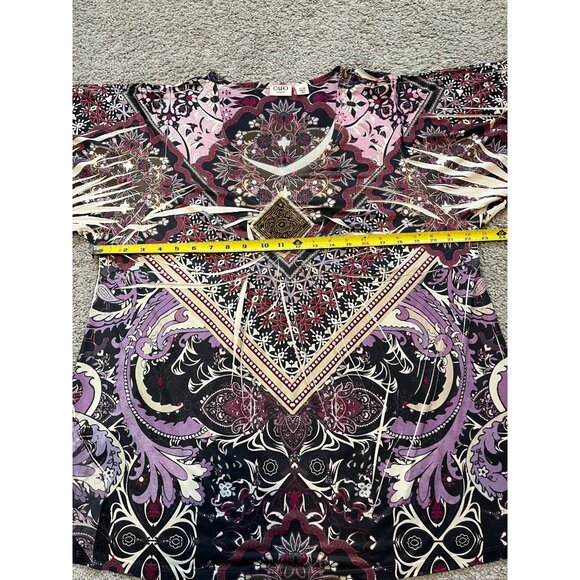 Cato Womens Floral Geometric Tunic Top Sz 18/20W Beaded Accent Boho Hippie Soft - Picture 3 of 8